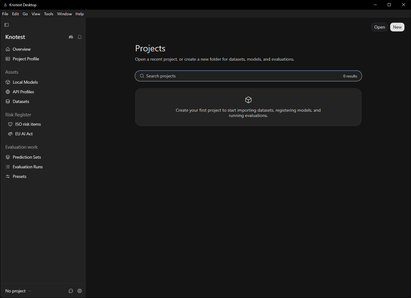 Knotest Projects page after installation